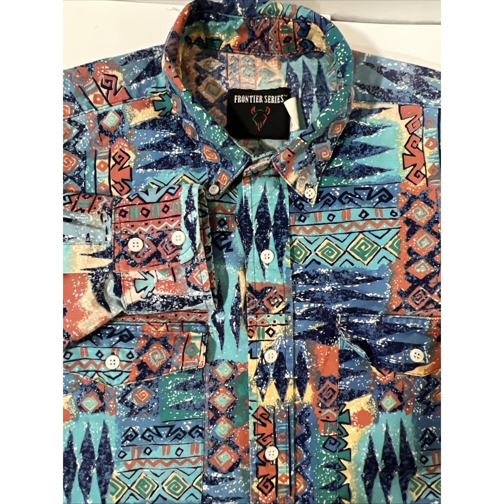 Vintage Frontier Series Shirt Mens Large‎ Long Sleeve Button Down Aztec Western